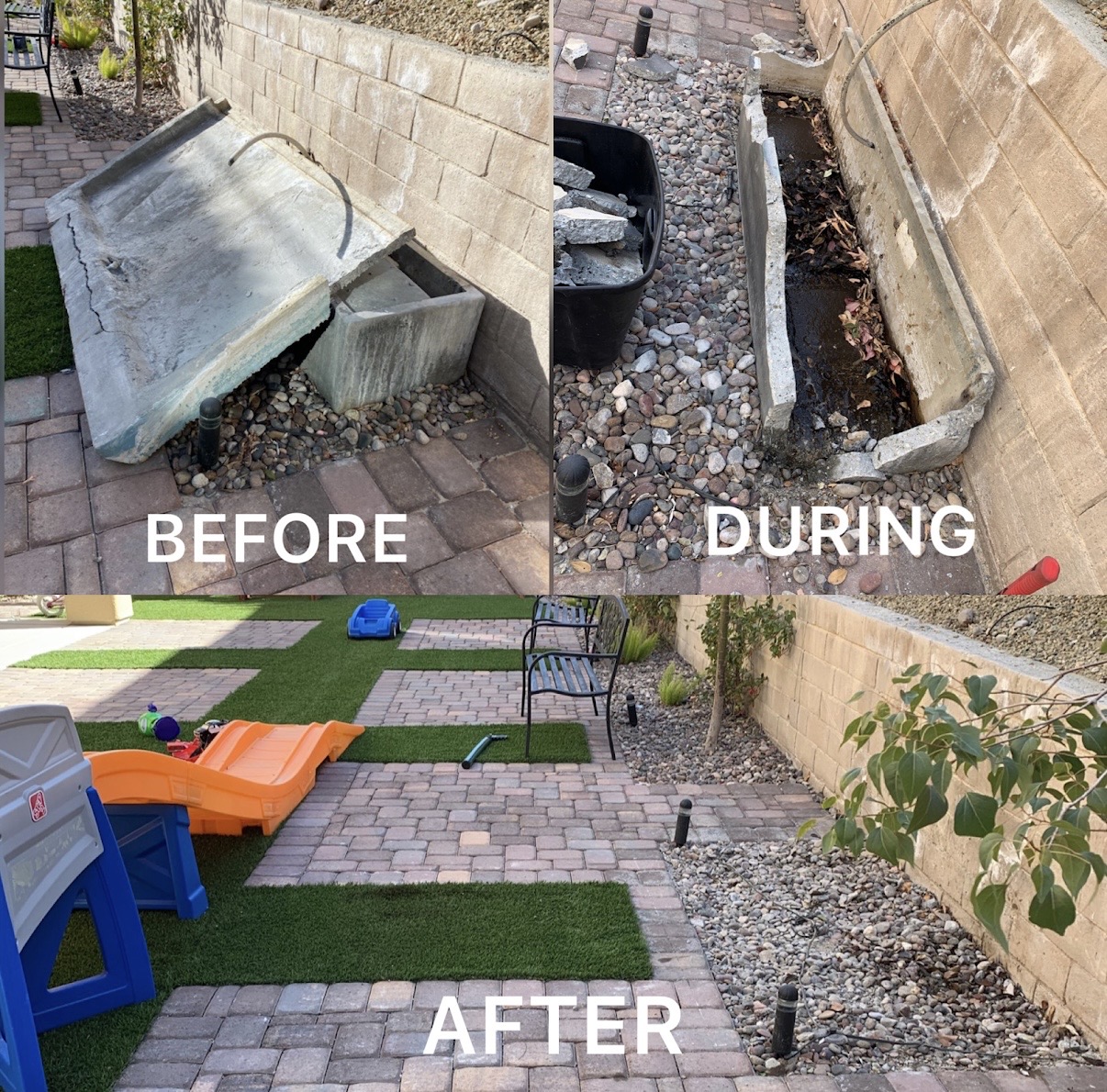 Before during and after concrete debris removal Las Vegas backyard – Above and Beyond Hauling
