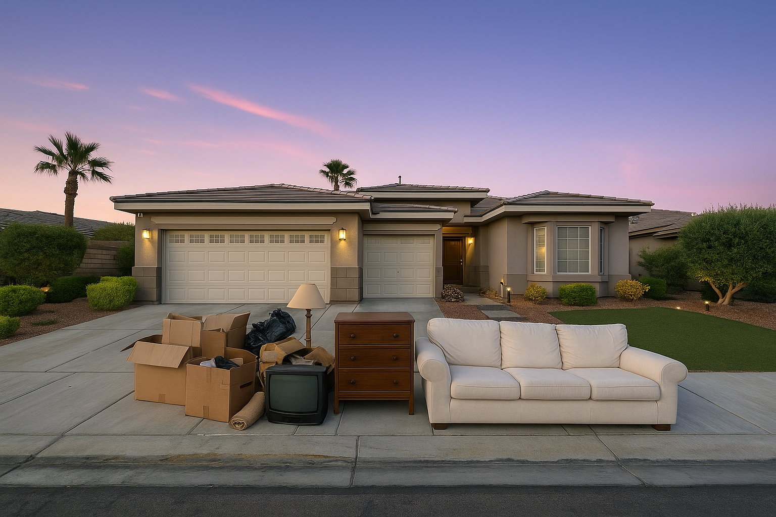 Curbside furniture and box pickup in a Las Vegas neighborhood